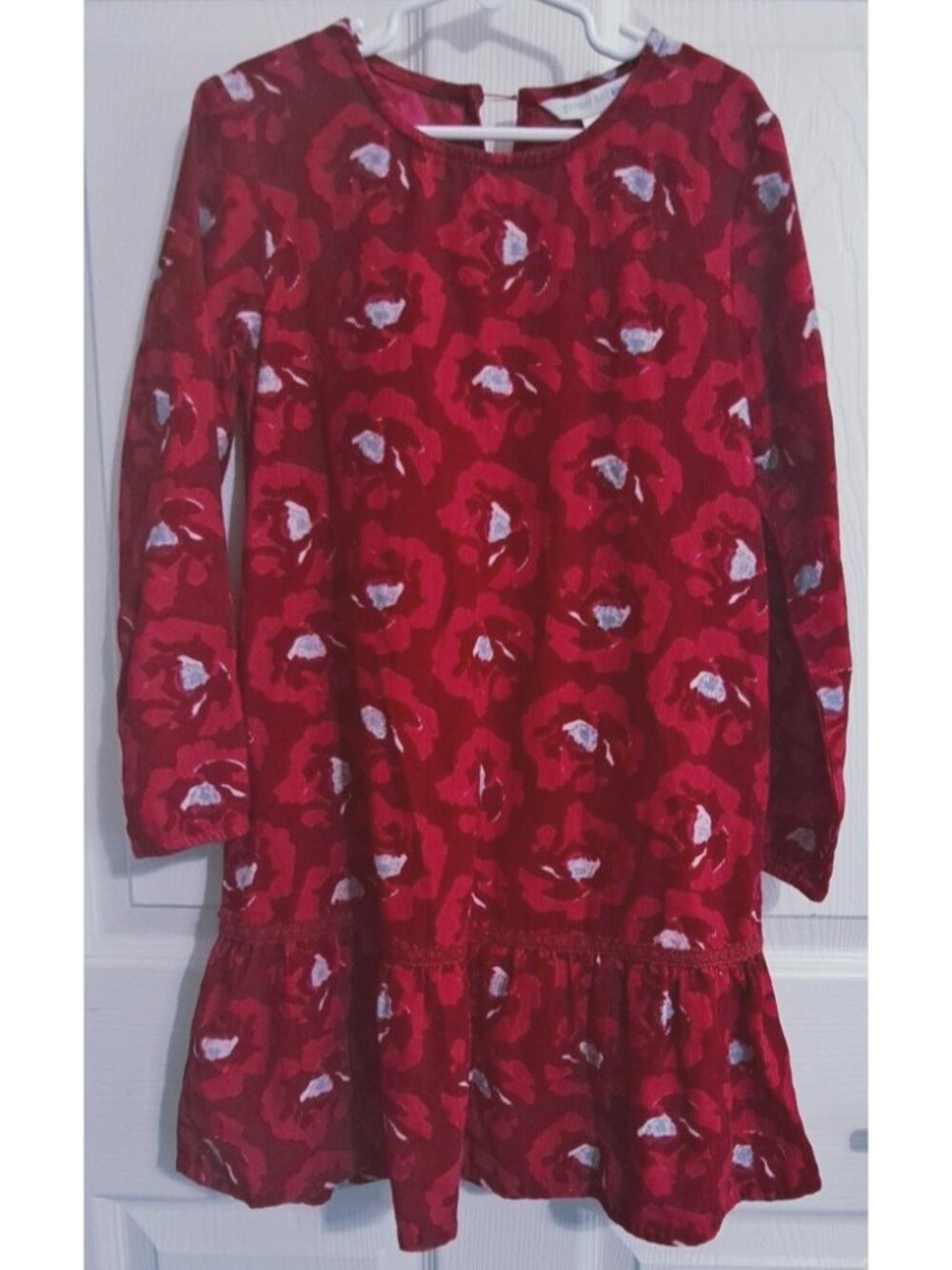 Garnet Hill Kids Girl's 8 Red Floral Corduroy Long Sleeve Dress